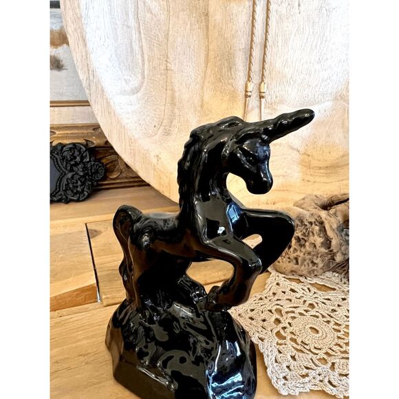 Vintage Fenton Mould Mosser Glass Black Glass Unicorn – Solid Glass Figurine – A - Picture 3 of 4